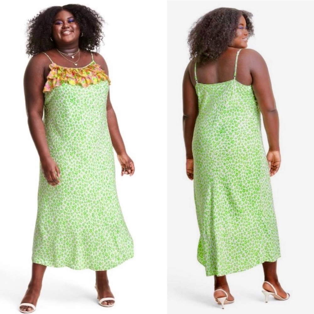 RIXO green floral animal print slip dress size M XS Medium or L Large NWT - Picture 3 of 11
